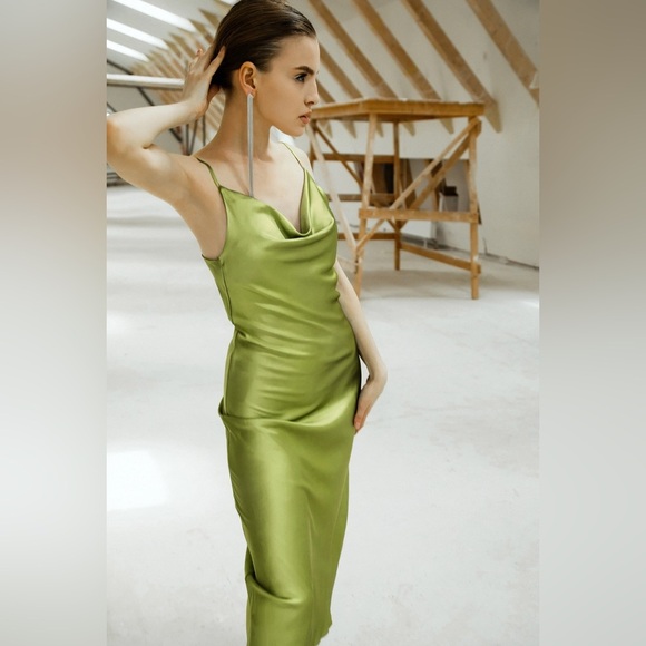 Nomia Dresses & Skirts - NOMIA NYC  Sz 4 Crossback Bias Slip Dress In Kiwi Green New Without Tags